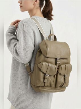 BOSS HUGO BOSS Taupe Leather Backpack (Unisex)